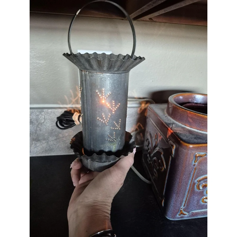 Primitive Punched Tin Chicken Lantern Rustic Farmhouse Rooster Hen Lamp USA